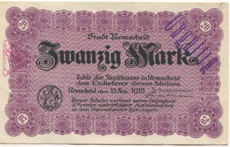 Remscheid - Stadt - 15.11.1918 - 20 Mark 