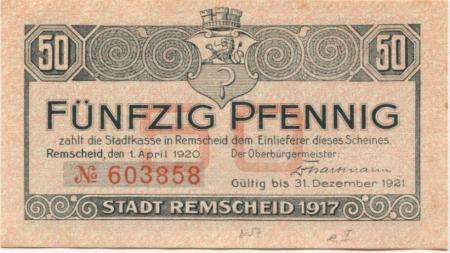 Remscheid - Stadt - 1.4.1920 - 31.12.1921 - 50 Pfennig 