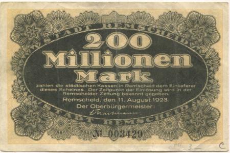 Remscheid - Stadt - 11.8.1923 - 200 Millionen Mark 