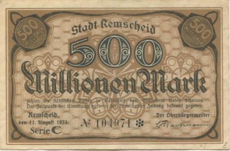 Remscheid - Stadt - 11.8.1923 - 500 Millionen Mark 