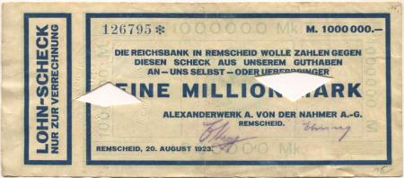 Remscheid - Nahmer, A. van der, Alexanderwerk AG - 20.8.1923 - 1 Million Mark 