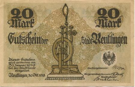 Reutlingen - Stadt - 30.10.1918 - 31.1.1919 - 20 Mark 
