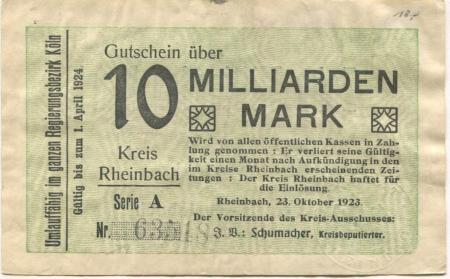 Rheinbach - Kreis - 23.10.1923 - 10 Milliarden Mark 