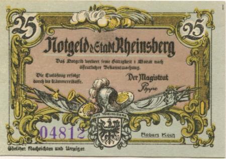 Rheinsberg - Stadt - -- - 25 Pfennig 