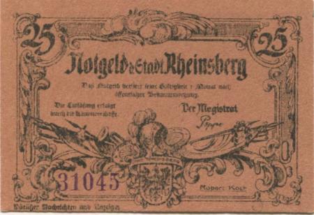 Rheinsberg - Stadt - -- - 25 Pfennig 