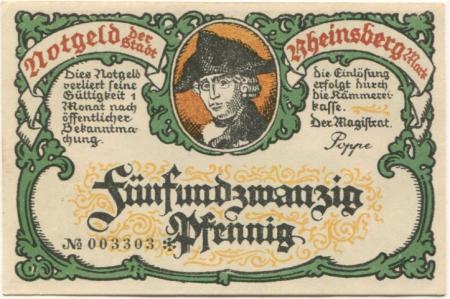 Rheinsberg - Stadt - -- - 25 Pfennig 