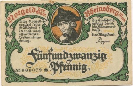 Rheinsberg - Stadt - -- - 25 Pfennig 