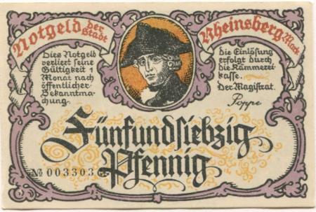 Rheinsberg - Stadt - -- - 75 Pfennig 