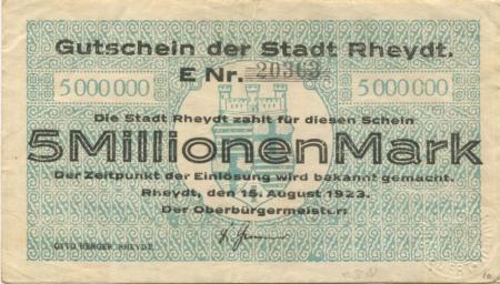 Rheydt (heute: Mönchengladbach) - Stadt - 15.8.1923 - 5 Millionen Mark 