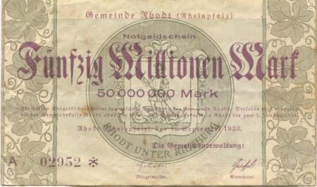 Rhodt - Gemeinde - 12.9.1923 - 1.1.1924 - 50 Millionen Mark 