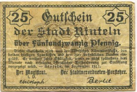 Rinteln - Stadt - September 1917 - 25 Pfennig 