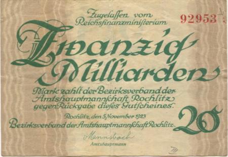 Rochlitz - Amtshauptmannschaft - 24.10.1923 - 20 Milliarden Mark 