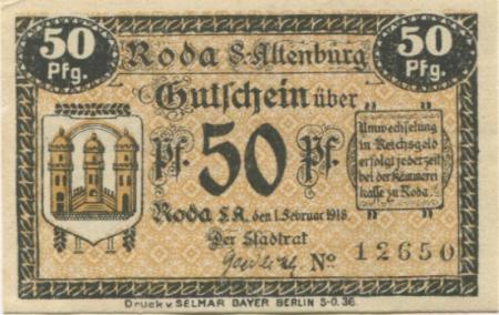 Roda (heute: Stadtroda) - Stadt - 1.2.1918 - 50 Pfennig 
