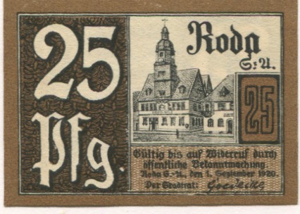 Roda (heute: Stadtroda) - Stadt - 1.9.1920 - 25 Pfennig 