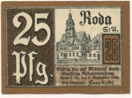 Roda (heute: Stadtroda) - Stadt - 1.9.1920 - 25 Pfennig 
