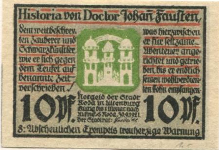 Roda (heute: Stadtroda) - Stadt - 30.9.1921 - 10 Pfennig 