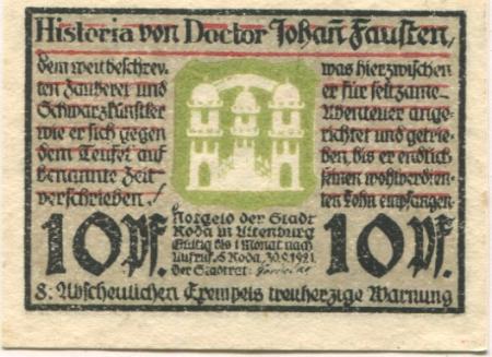 Roda (heute: Stadtroda) - Stadt - 30.9.1921 - 10 Pfennig 