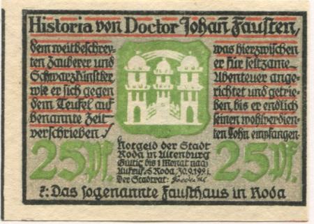 Roda (heute: Stadtroda) - Stadt - 30.9.1921 - 25 Pfennig 