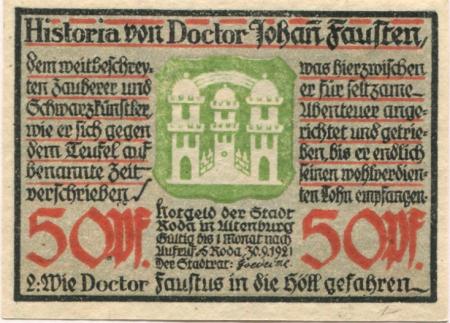 Roda (heute: Stadtroda) - Stadt - 30.9.1921 - 50 Pfennig 