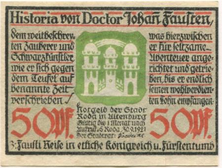Roda (heute: Stadtroda) - Stadt - 30.9.1921 - 50 Pfennig 