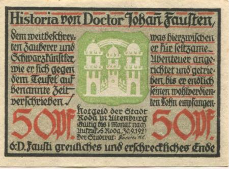 Roda (heute: Stadtroda) - Stadt - 30.9.1921 - 50 Pfennig 