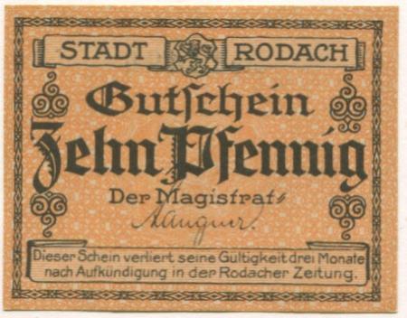 Rodach - Stadt - -- - 10 Pfennig 