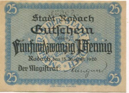 Rodach - Stadt - 15.8.1920 - 25 Pfennig 