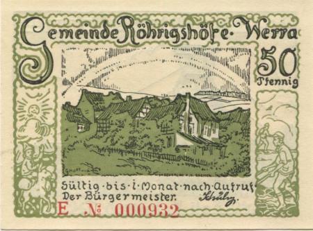 Röhrigshof (heute: Philippsthal) - Gemeinde - -- - 50 Pfennig 