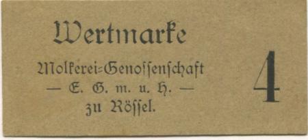 Rössel (heute: PL-Reszel) - Molkerei-Genossenschaft eGmuH - -- - 4 Pfennig 