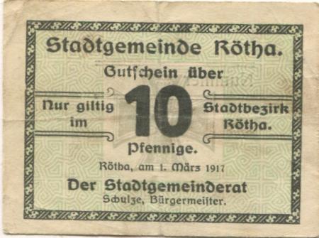 Rötha - Stadt - 1.3.1917 - 10 Pfennig 
