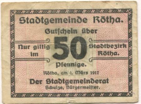 Rötha - Stadt - 1.3.1917 - 50 Pfennig 