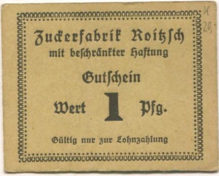 Roitzsch (heute: Sandersdorf-Brehna) - Zuckerfabrik mbH - -- - 1 Pfennig 