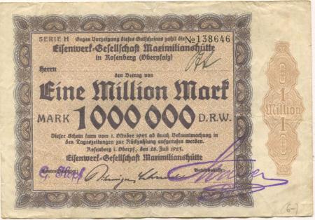 Rosenberg (heute: Sulzbach-Rosenberg) - Eisenwerk-Gesellschaft Maximlianshütte - 28.7.1923 - 1.10.1923 - 1 Million Mark 