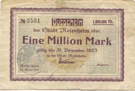 Rosenheim - Stadt - 20.8.1923 - 31.12.1923 - 1 Million Mark 