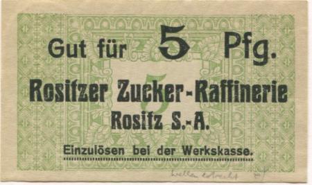 Rositz - Rositzer Zuckerraffinerie - -- - 5 Pfennig 