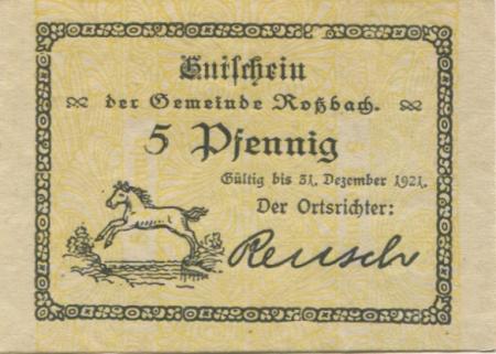 Roßbach (heute: Braunsbedra) - Gemeinde - - 31.12.1921  - 5 Pfennig 
