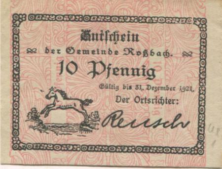 Roßbach (heute: Braunsbedra) - Gemeinde - - 31.12.1921  - 10 Pfennig 