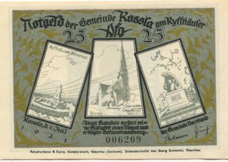 Roßla (heute: Südharz) - Gemeinde - 1.7.1921 - 25 Pfennig 