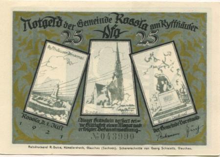 Roßla (heute: Südharz) - Gemeinde - 1.7.1921 - 25 Pfennig 