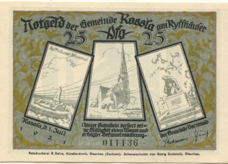 Roßla (heute: Südharz) - Gemeinde - 1.7.1921 - 25 Pfennig 