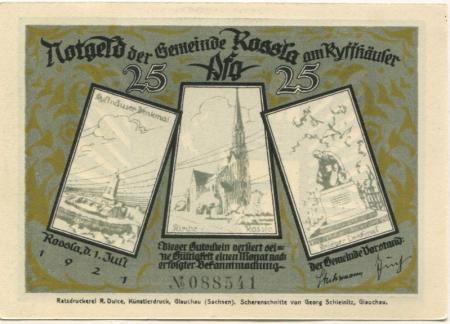 Roßla (heute: Südharz) - Gemeinde - 1.7.1921 - 25 Pfennig 