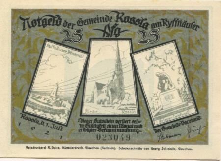 Roßla (heute: Südharz) - Gemeinde - 1.7.1921 - 25 Pfennig 