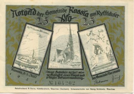 Roßla (heute: Südharz) - Gemeinde - 1.7.1921 - 25 Pfennig 