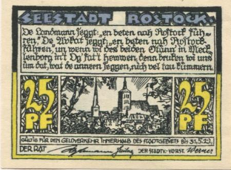 Rostock - Stadt - - 31.5.1922 - 25 Pfennig 