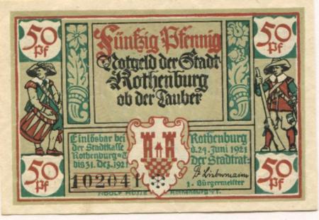Rothenburg - Stadt - 24.6.1921 - 50 Pfennig 
