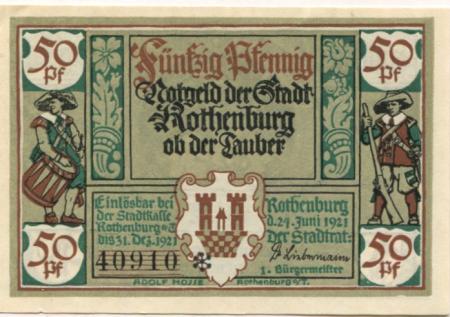 Rothenburg - Stadt - 24.6.1921 - 50 Pfennig 