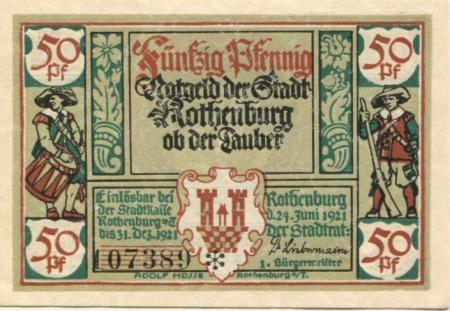Rothenburg - Stadt - 24.6.1921 - 50 Pfennig 