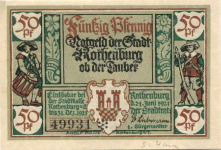 Rothenburg - Stadt - 24.6.1921 - 50 Pfennig 