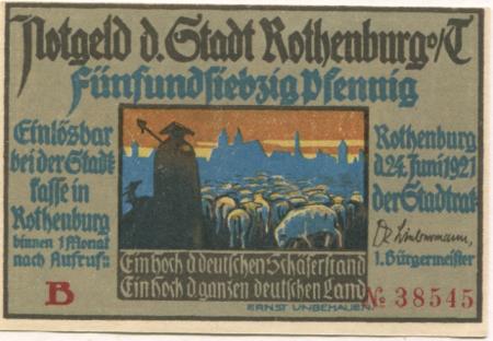 Rothenburg - Stadt - 24.6.1921 - 75 Pfennig 