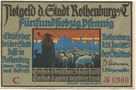 Rothenburg - Stadt - 24.6.1921 - 75 Pfennig 